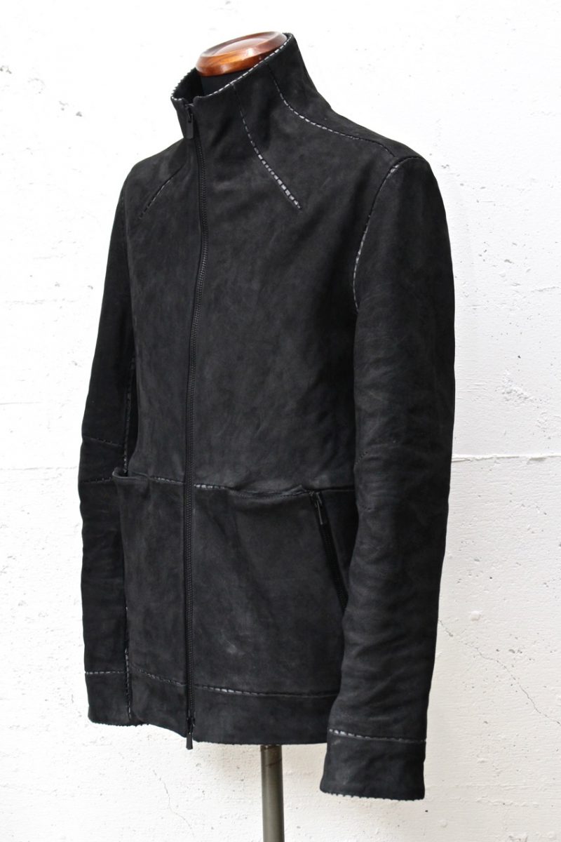High Neck Zip Horse Leather Jacket “Open Vacuum Sealed Stitch”. 17AW