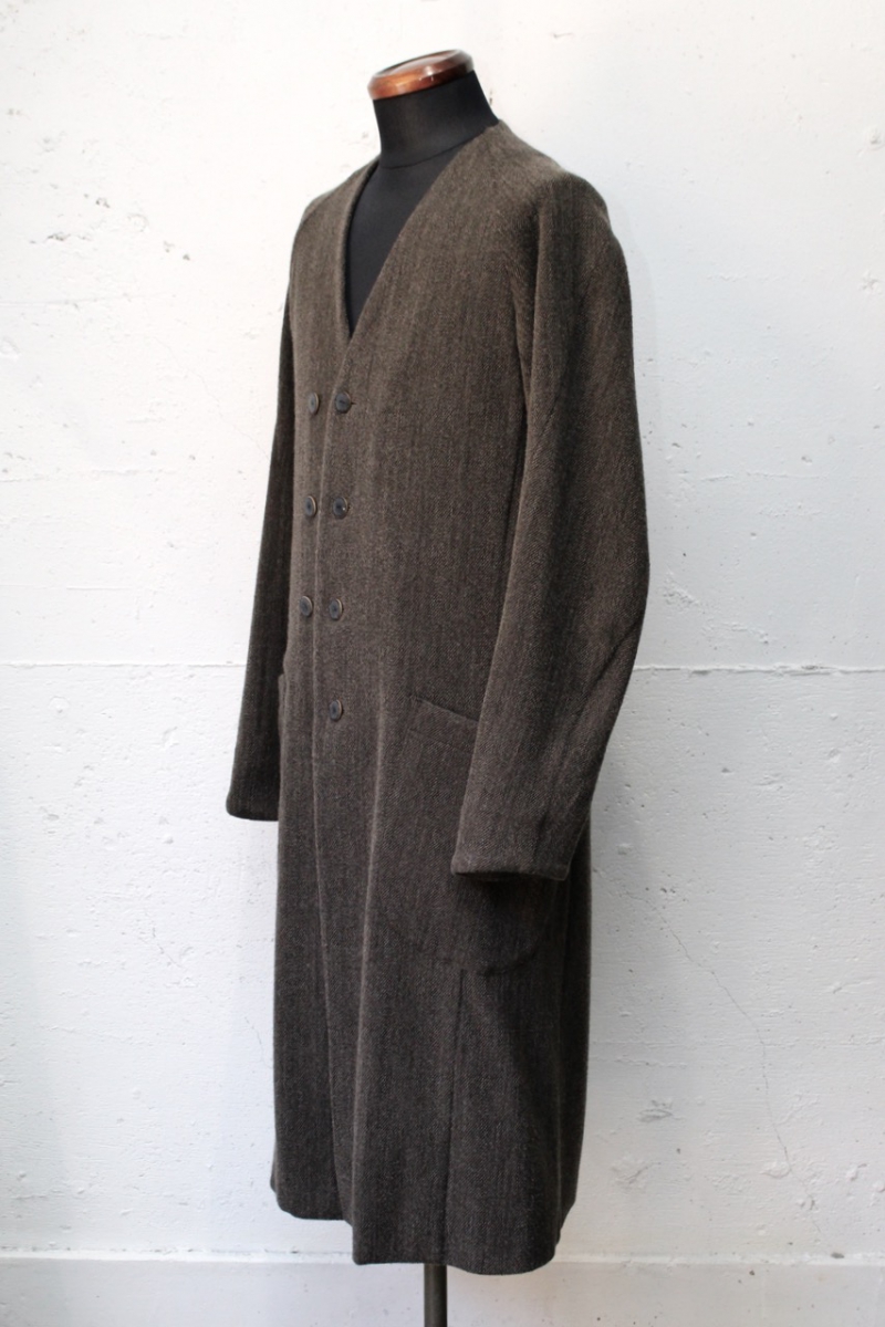 CTI-KNN. Coat Wool / Cotton Raschel Knit. Brown Gray. 2018AW. DEVOA
