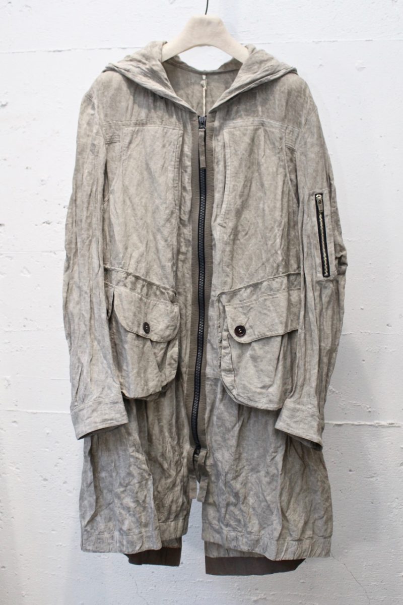 OM1711105. SS17. Metal Long Hooded Coat. Ziggy Chen. Dirty Gray
