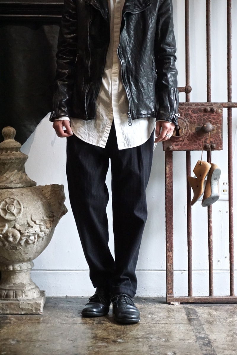 1779-01.「CLOTHO」Herringbone Black Stripe Stretch Pants. Black 