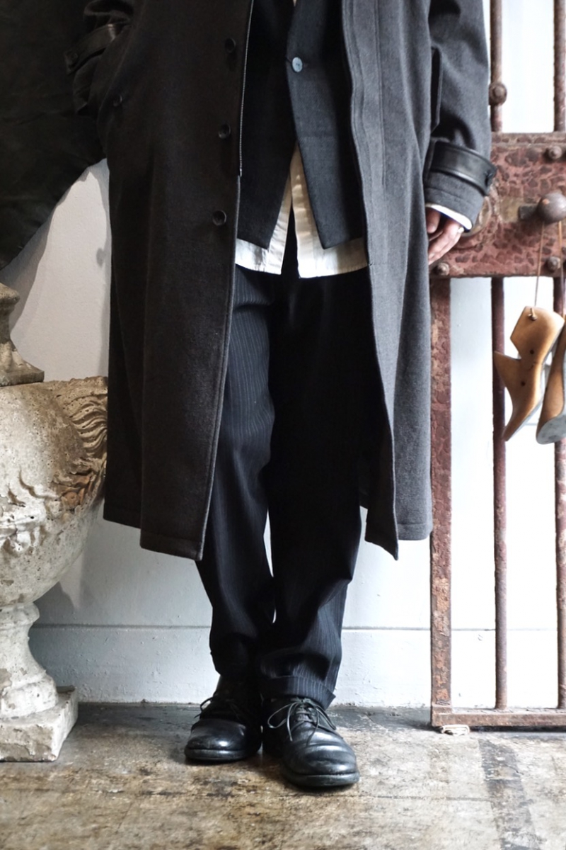 1779-01.「CLOTHO」Herringbone Black Stripe Stretch Pants. Black 