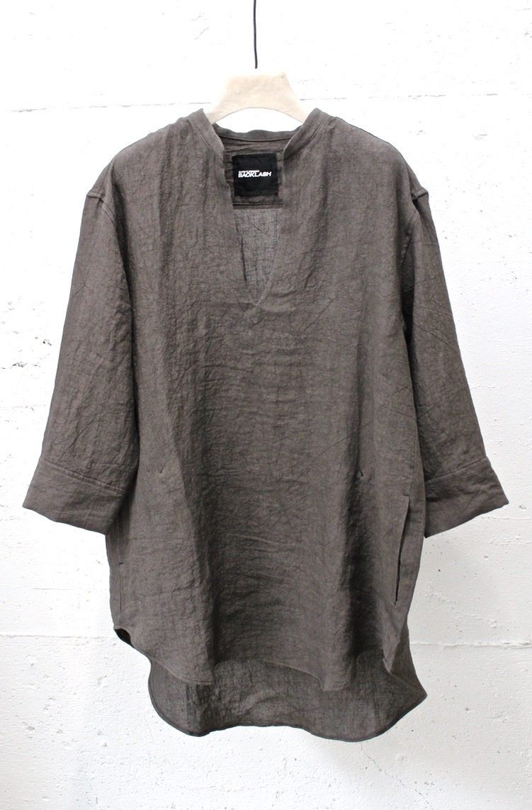 1825-02. Linen Sipper Shirt. Grey. ISAMU KATAYAMA BACKLASH 