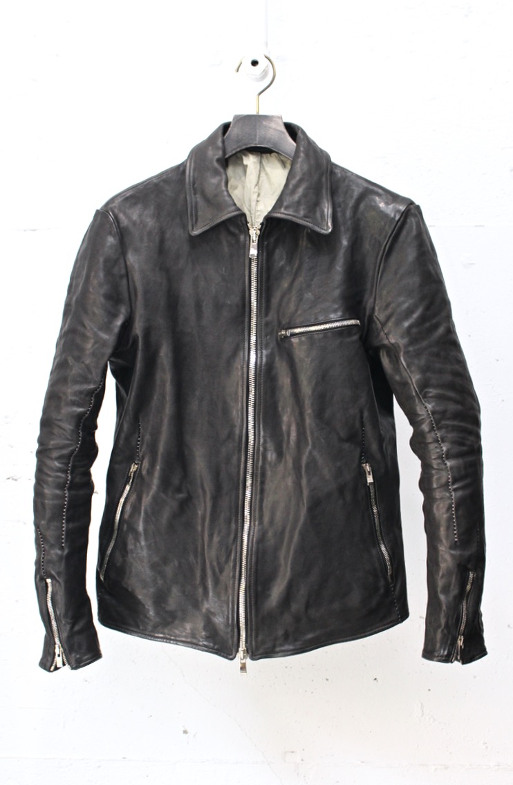 11911-41327. HORSE LEATHER SHIRT COLLAR ZIP BLOUSON #2 O/P ARM LINED