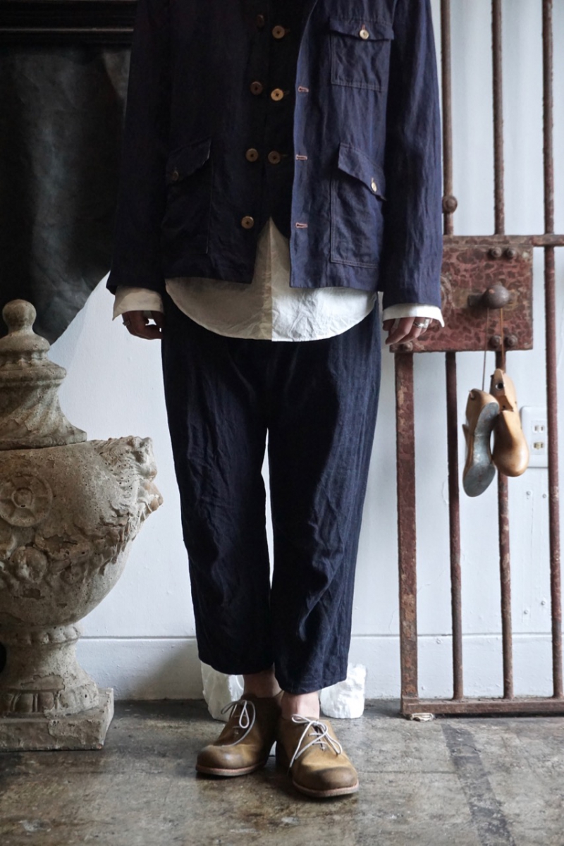 NIP08-NIKULC02. New Cropped Pants. Indigo Herringbone. Araki Yuu