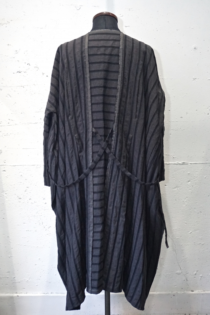 RK-FF-CT03. Long Sleeves Kosode Coat. Gray Stripe. 2021SS