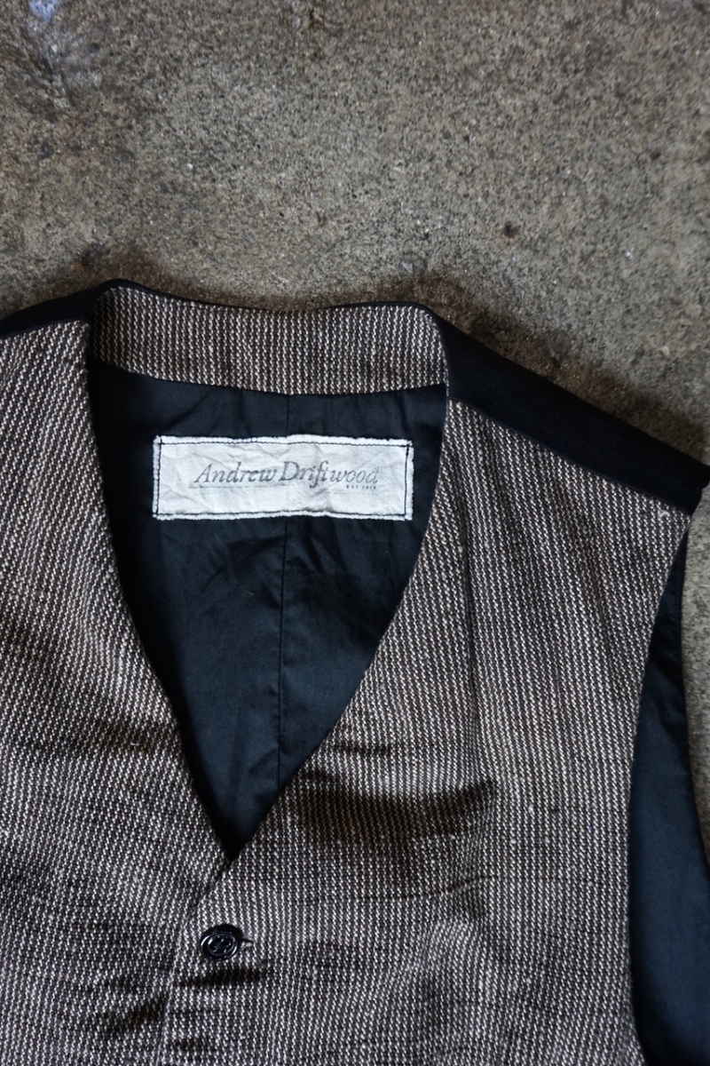 V-2. Doggy Bag WaistCoat. Stripe. Mud dye / Walnut dye. Andrew