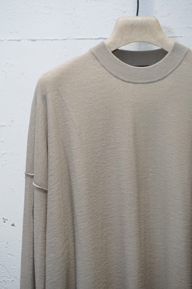 KTS-SCL3. Loose Fit Knit Long Sleeve Silk / Cotton. Beige Gray