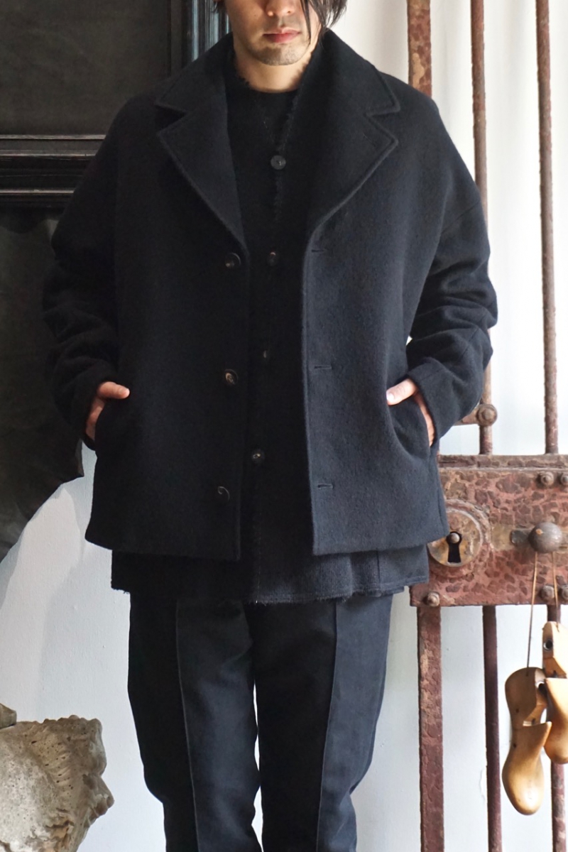 JKK-USW. A-2 Deck Jacket Hybrid Wool Silk Tweed. Black. 2022AW