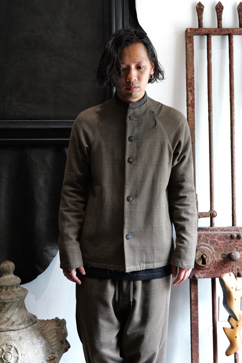 JKK-SGSH. Semi High Neck Jacket Dobby Cotton. Sand Gray. 2023AW