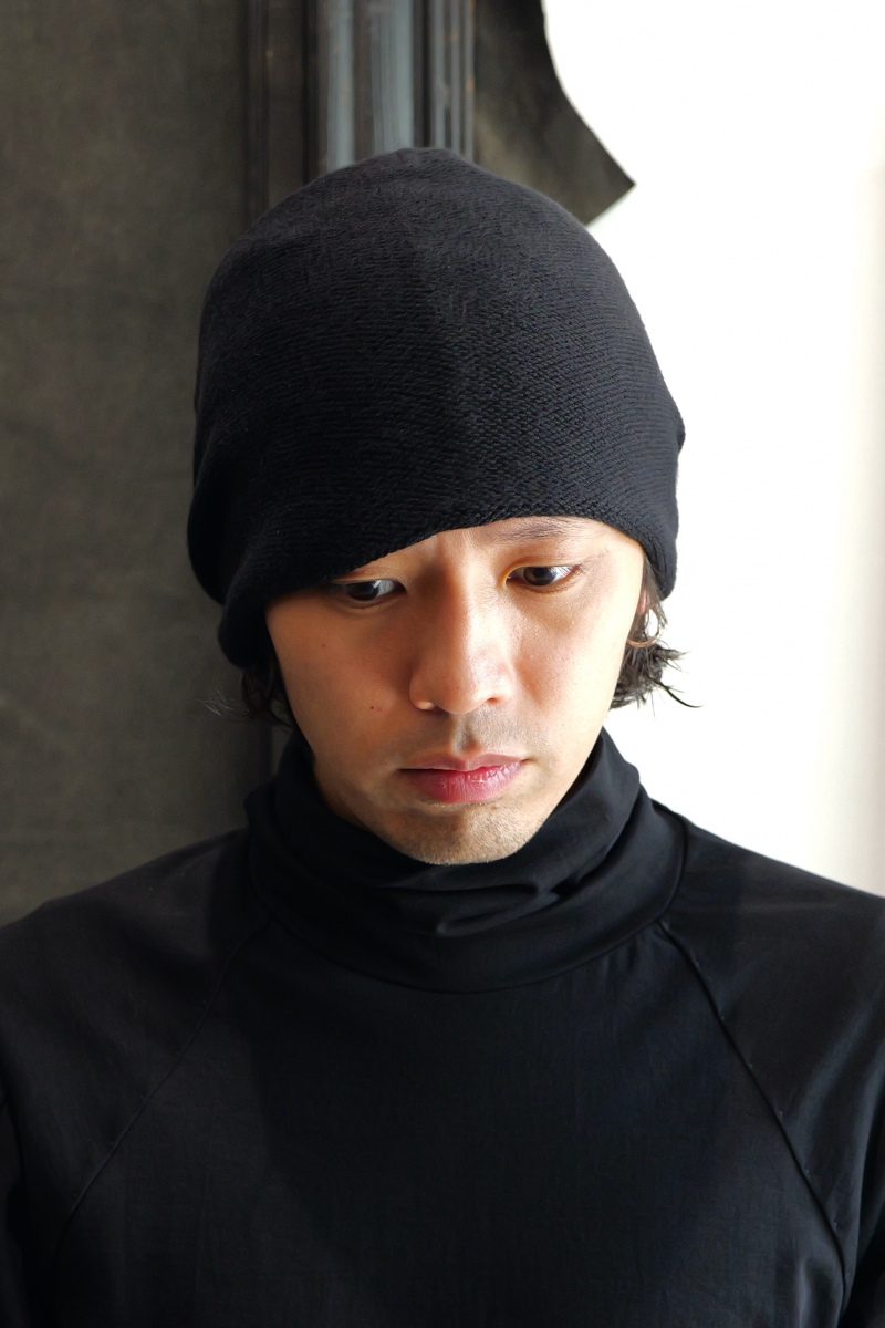 TK-KC17. Hand Knit Cap Cotton Cashmere. Black. 2023AW. DEVOA