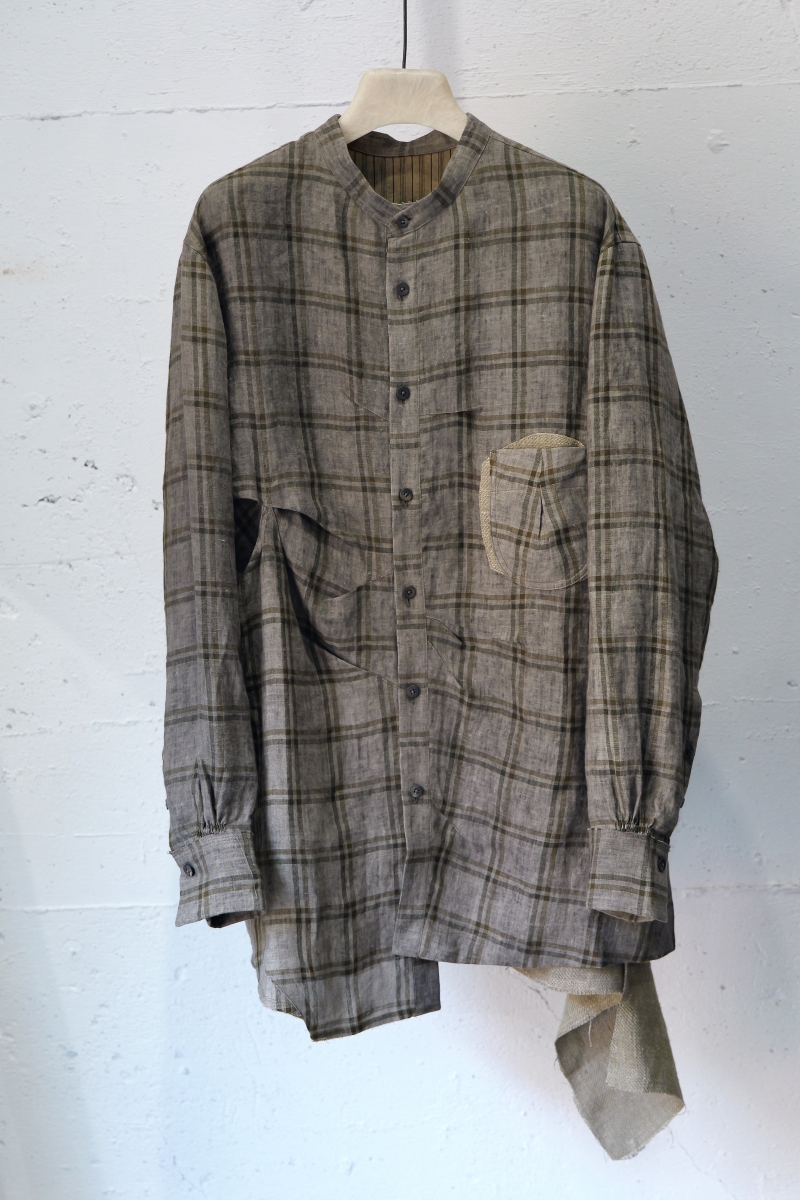 0M2330718. Asymmetric Pleats Shirt. Dirty Gray Check. 2023AW