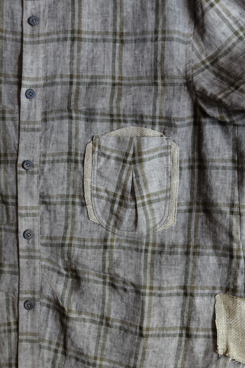 0M2330718. Asymmetric Pleats Shirt. Dirty Gray Check. 2023AW