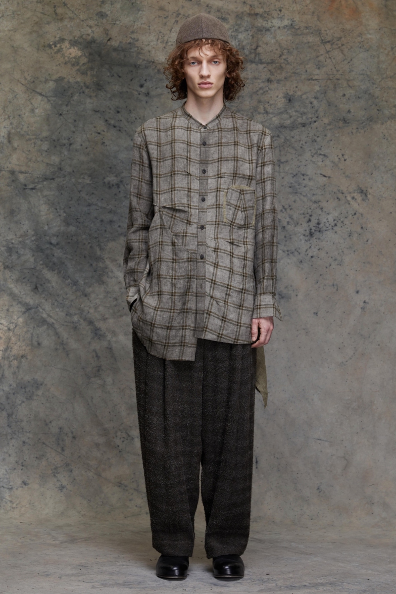 0M2330718. Asymmetric Pleats Shirt. Dirty Gray Check. 2023AW