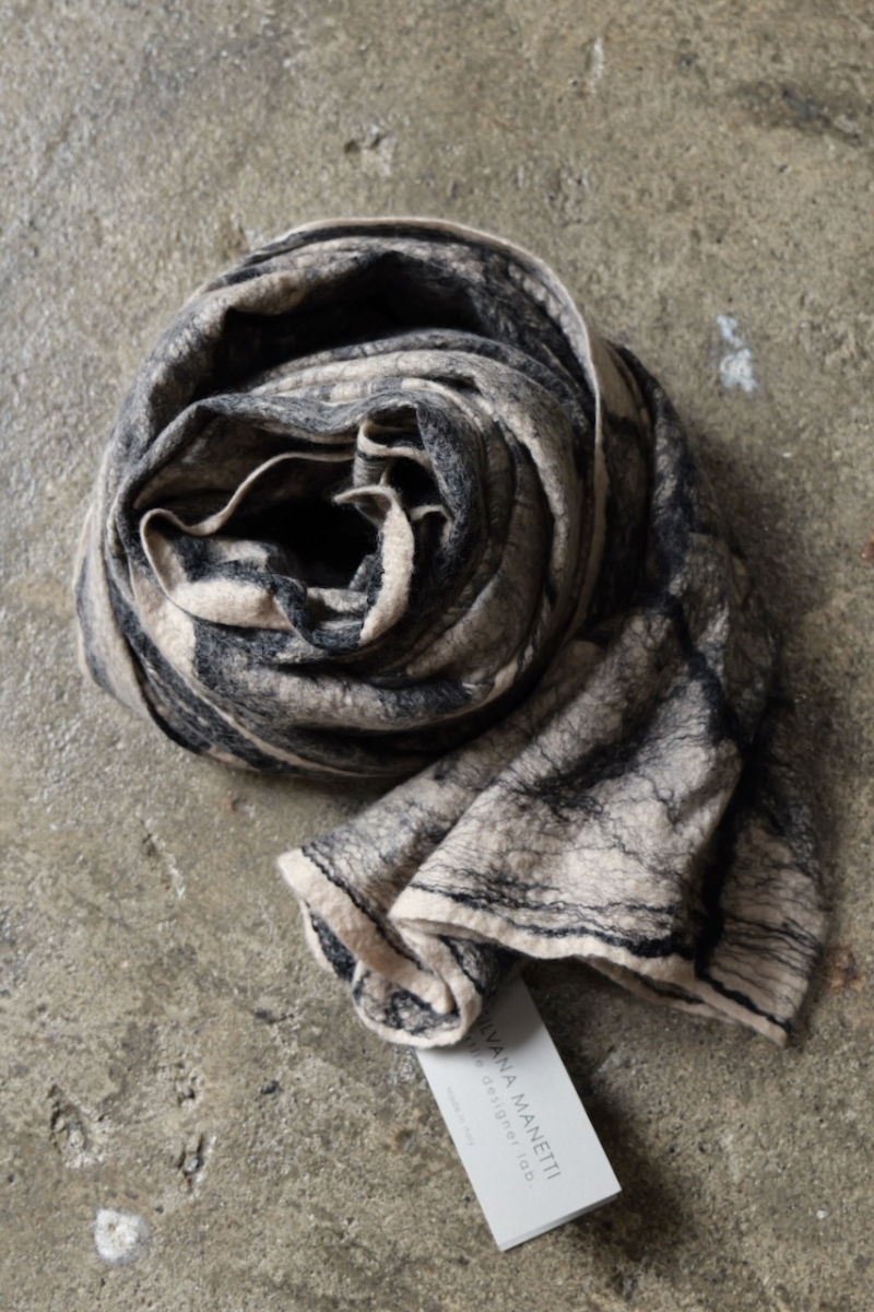 LIGHT200. Wool & Silk Stole. 201(Beige Black). SILVANA
